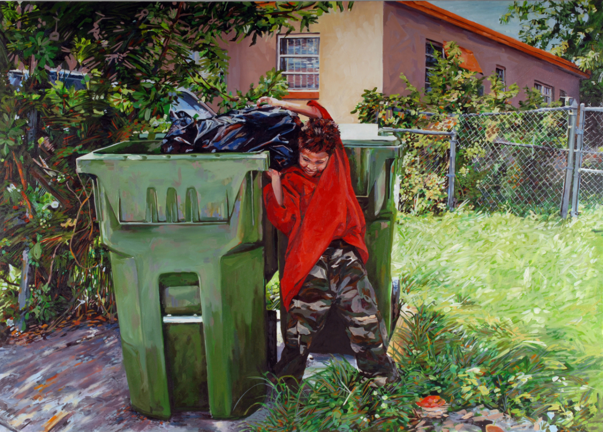 MICHAEL VASQUEZ "The Weighted Trash Chore" 2006 acrylic and oil on canvas 60 x 84"