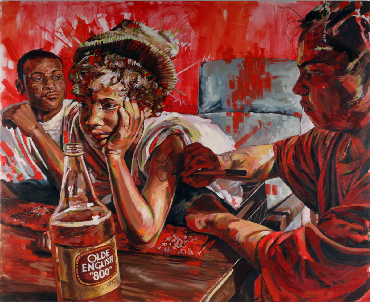  MICHAEL VASQUEZ  "A Sign That They Really Cared" 2006  acrylic, oil, and spray paint on canvas  96 x 78" 