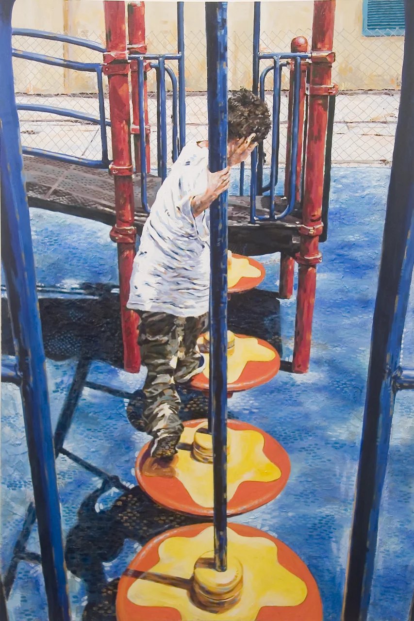 MICHAEL VASQUEZ "I Found A Path Through The Obstacle Course" 2006 mixed media on canvas 72 x 48"
