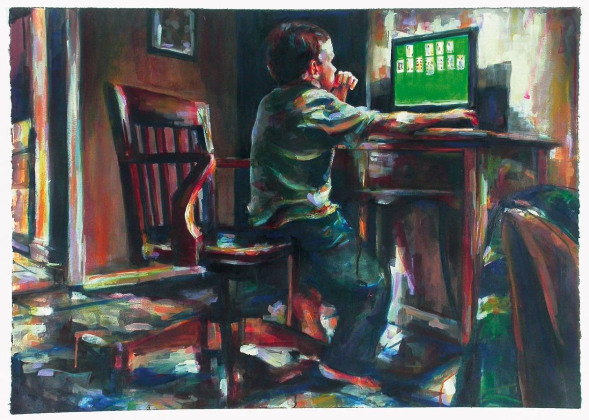 MICHAEL VASQUEZ "Solitaire" 2005 mixed media on paper 24 x 36"