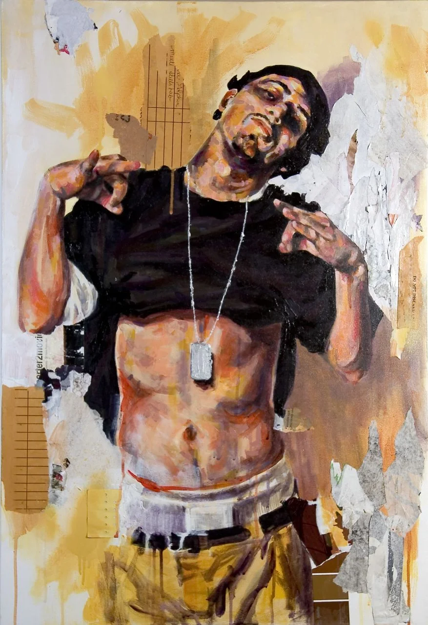 MICHAEL VASQUEZ "Diston Heights - AJ" 2005 mixed media on canvas 36 x 24"