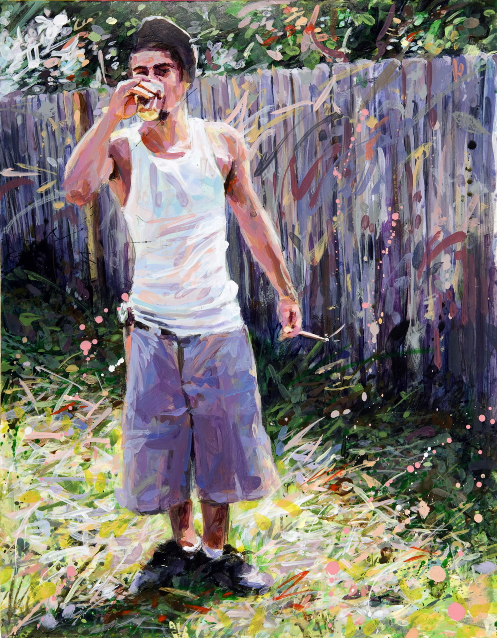  MICHAEL VASQUEZ  Untitled (Fence) 2009  acrylic on paper  20 x 16" 