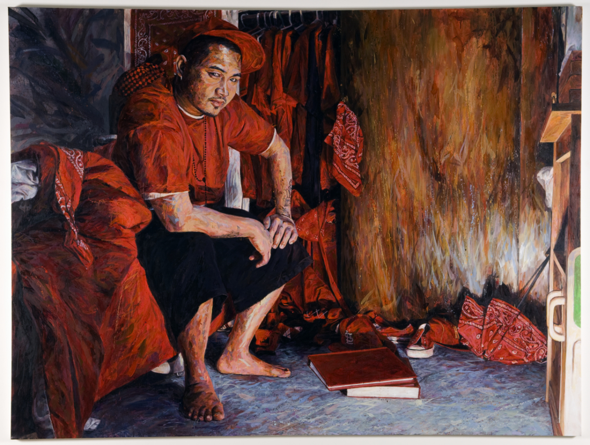 MICHAEL VASQUEZ "The Red Wardrobe" 2009 acrylic on canvas 90 x 120"