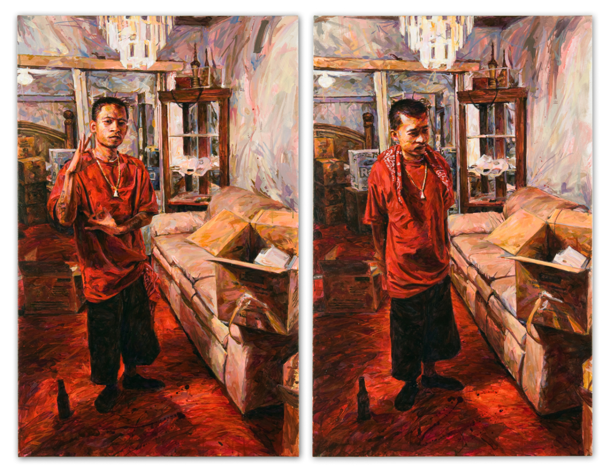  MICHAEL VASQUEZ  "The New Red Carpet" 2009  acrylic on canvas  Diptych&nbsp;40 x 30" each 