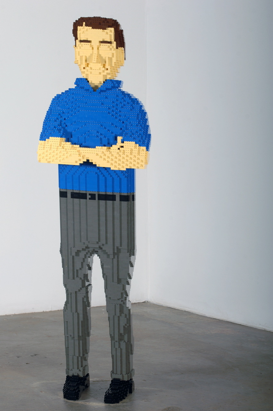 MICHAEL VASQUEZ "A Father That's Always There" 2007 legos, glue, weights 72"