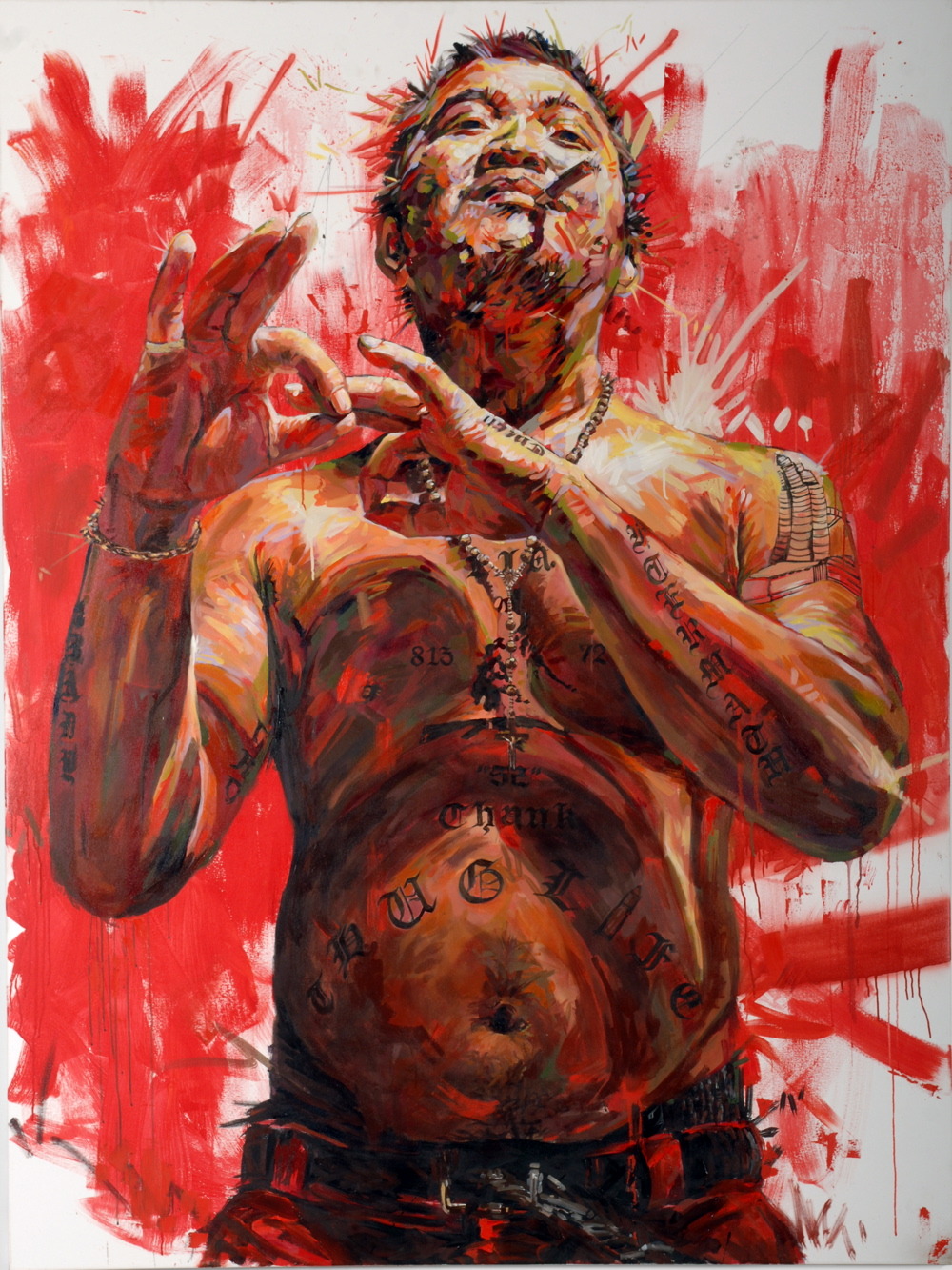  MICHAEL VASQUEZ  "Friendly Fatherly Figures - Bloody Buddy Row" 2006  acrylic, oil, and spray paint on canvas  96 x 72"    