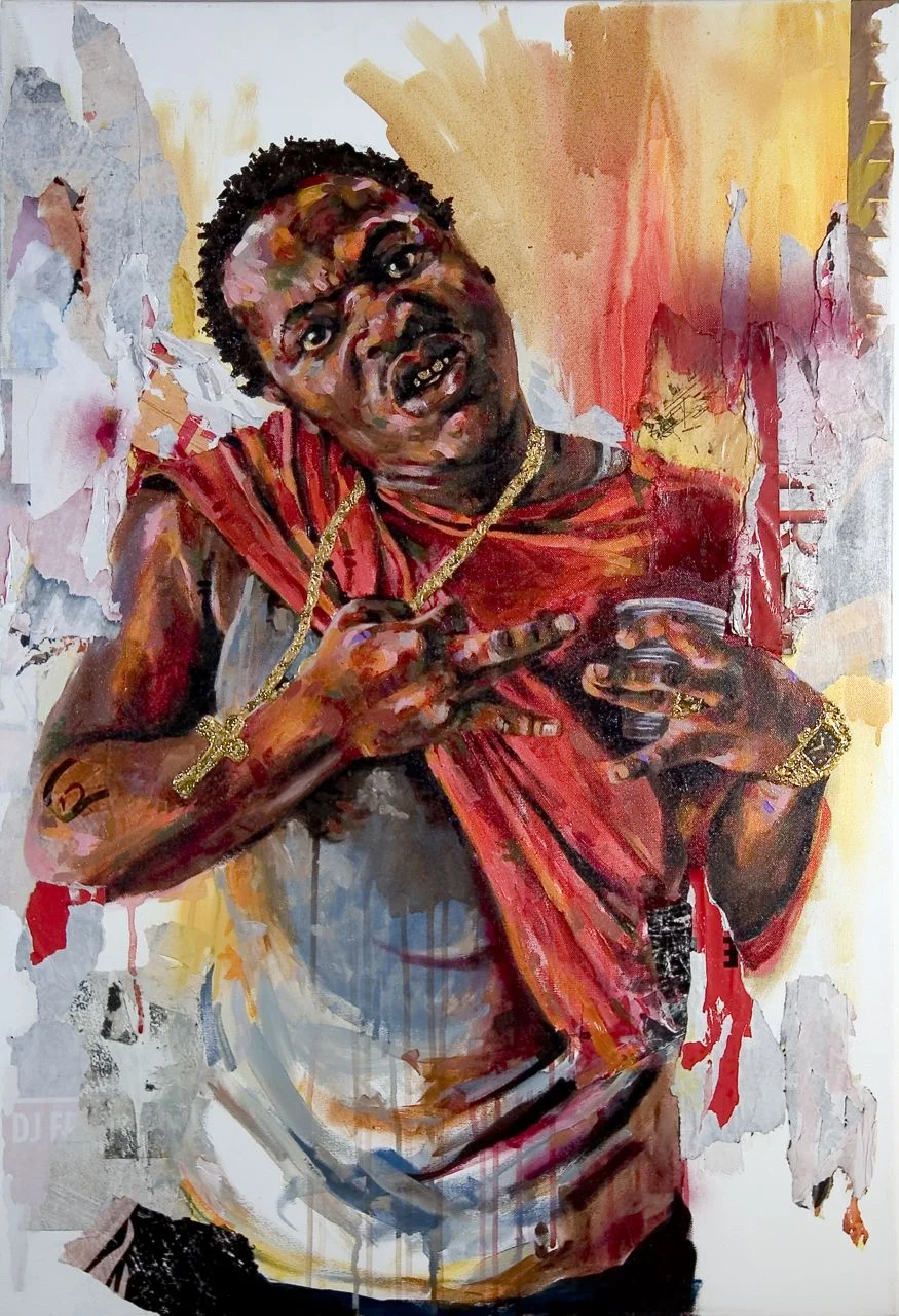 MICHAEL VASQUEZ "Biscayne BeeGeezy" 2005 mixed media on canvas 36 x 24"