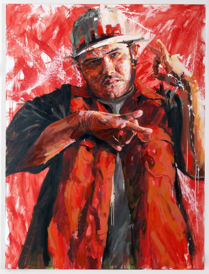 MICHAEL VASQUEZ "The Upholding and Protection of the Crown - The Sign Placement of Love" 2007 mixed media on canvas 96 x 72"