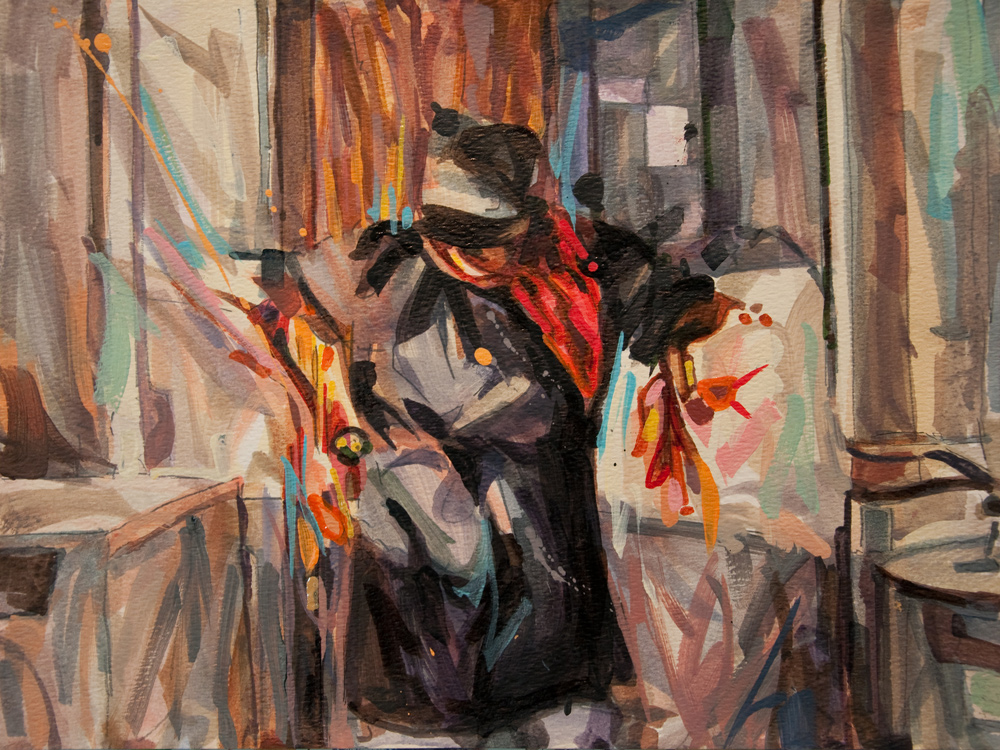 MICHAEL VASQUEZ "Garage Stack 5" 2012 acrylic and paint marker on paper 9 x 12"