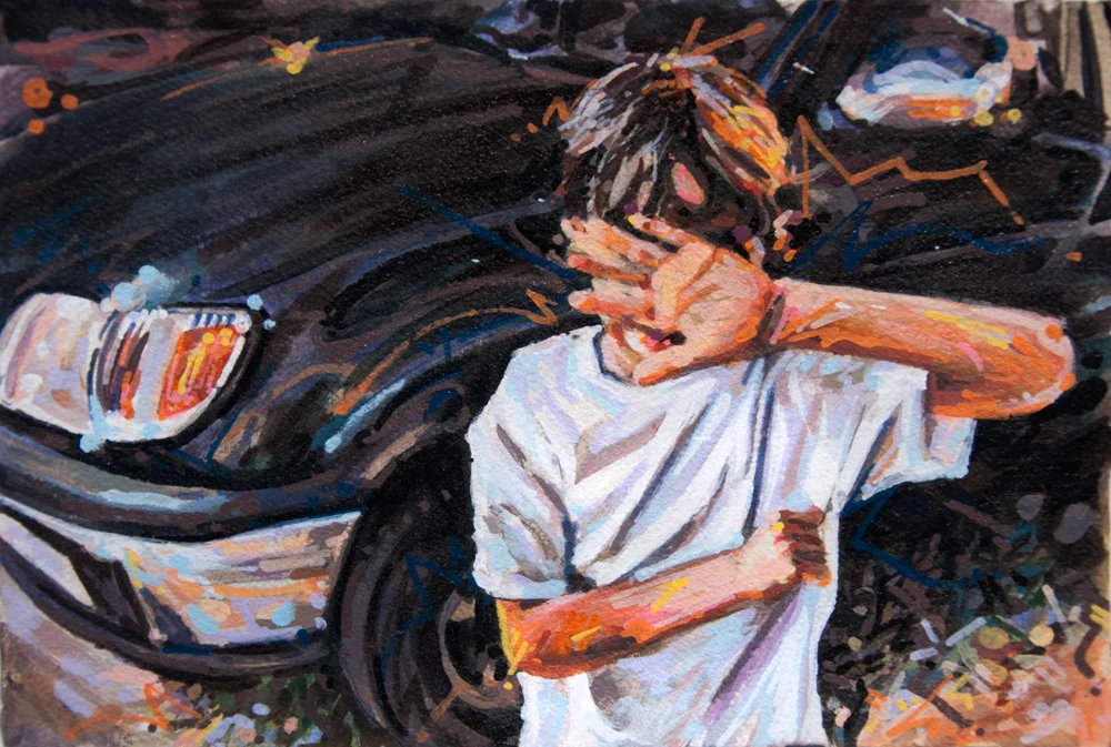 MICHAEL VASQUEZ "An Early Defiant" 2010 acrylic and paint marker on paper 7.5 x 11.25"