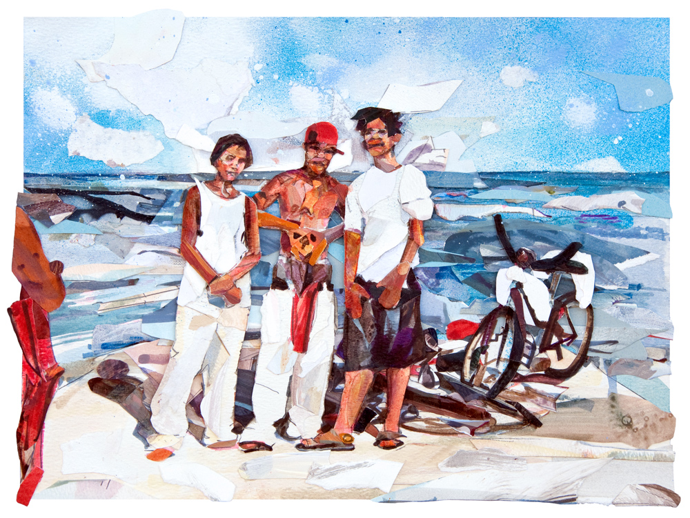 Michael Vasquez "An Early Start" 2014 collaged acrylic and marker on paper 9 x 12"