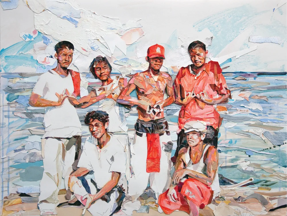 MICHAEL VASQUEZ "YBG Collage" 2013 collaged acrylic and marker on paper 18 x 24"