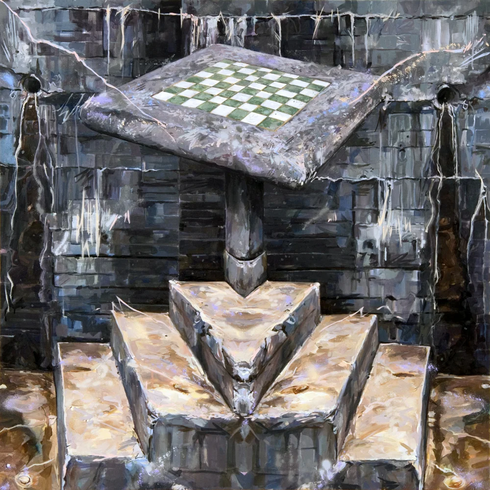 Michael Vasquez “Turn Based Strategy (Obstacle 2)” 2015 acrylic and acrylic spray paint on canvas 48 x 48”
