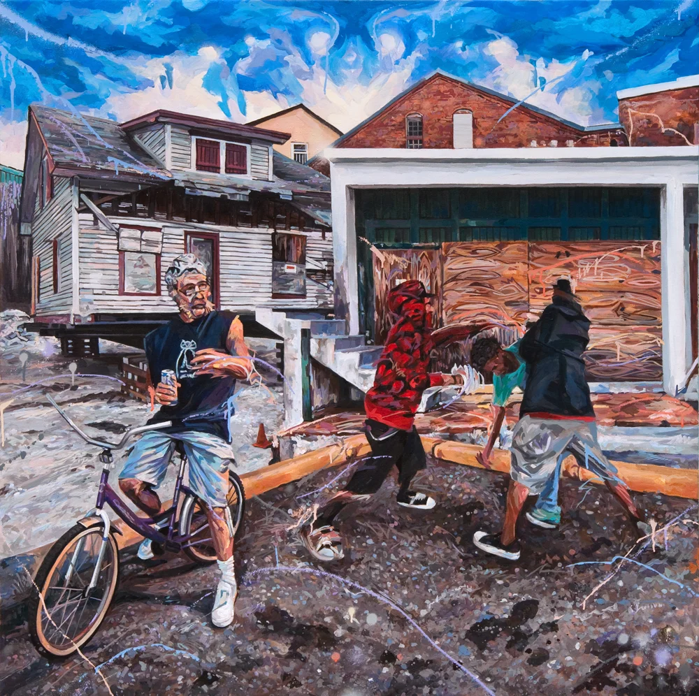 Michael Vasquez “The Flood Out (KingTide)” 2017 acrylic and acrylic spray paint on canvas 48 x 48”
