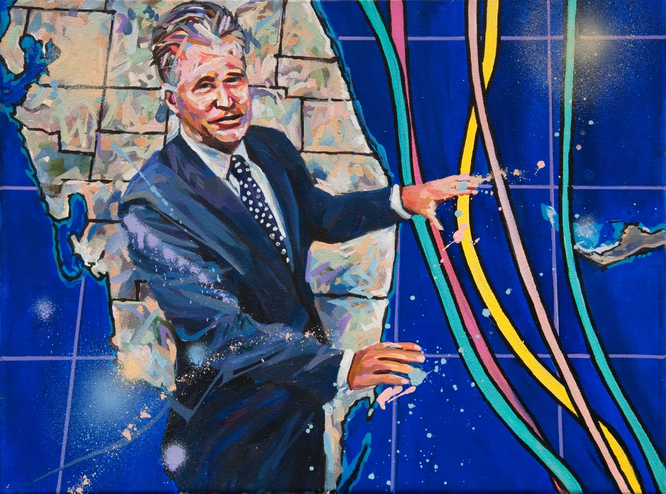 Michael Vasquez “Special Weather Report - Channel 5” 2017 acrylic and acrylic paint marker on canvas 12 x 16”