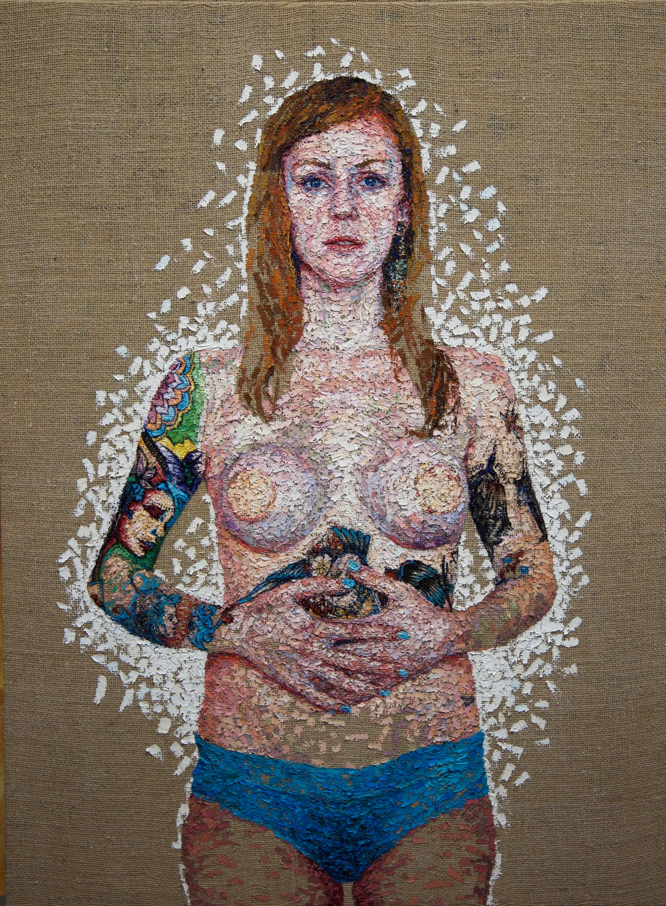 Kiley Ames | Reconstruction, Oil on Burlap. 