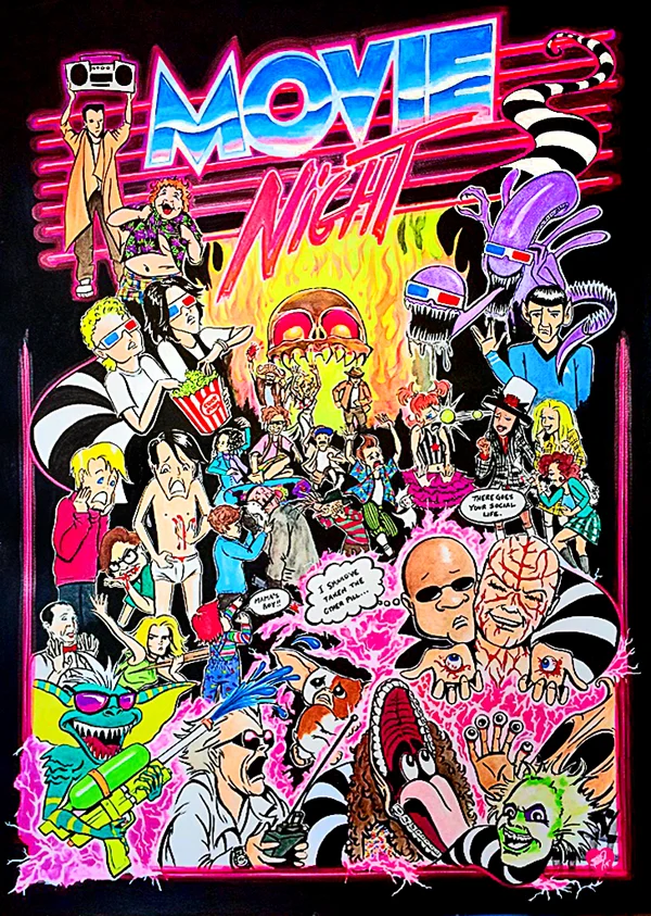 MOVIE NIGHT (commision) 29 X 40 Ink & color pencil on cold press