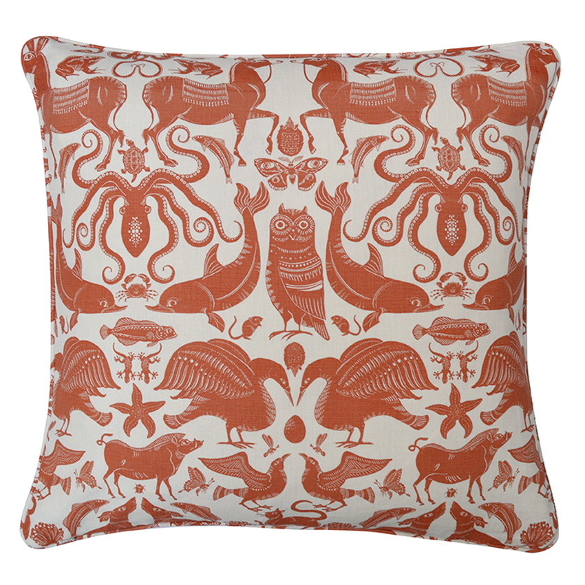 BIRDS & BEASTS Large Cushion | Terracotta