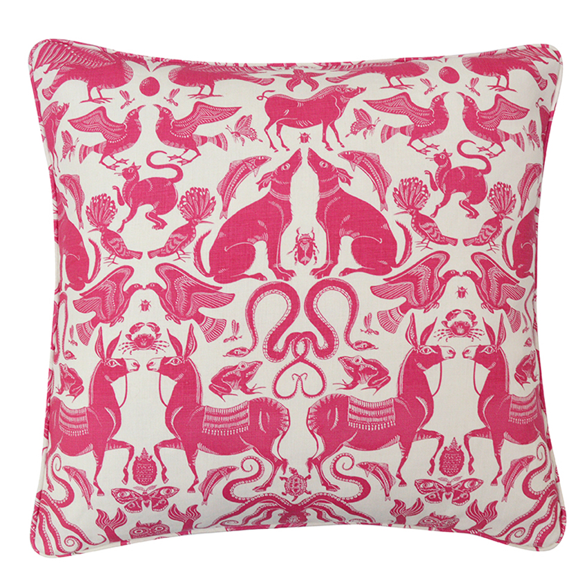 BIRDS & BEASTS Large Cushion | Fuchsia