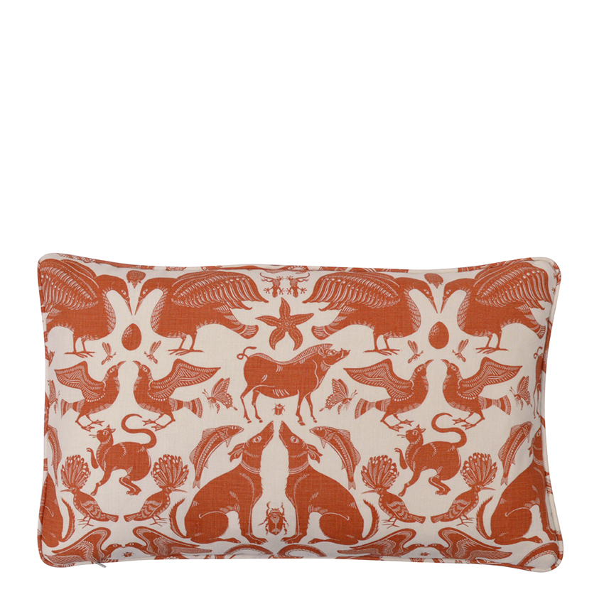 BIRDS & BEASTS Small Cushion | Terracotta