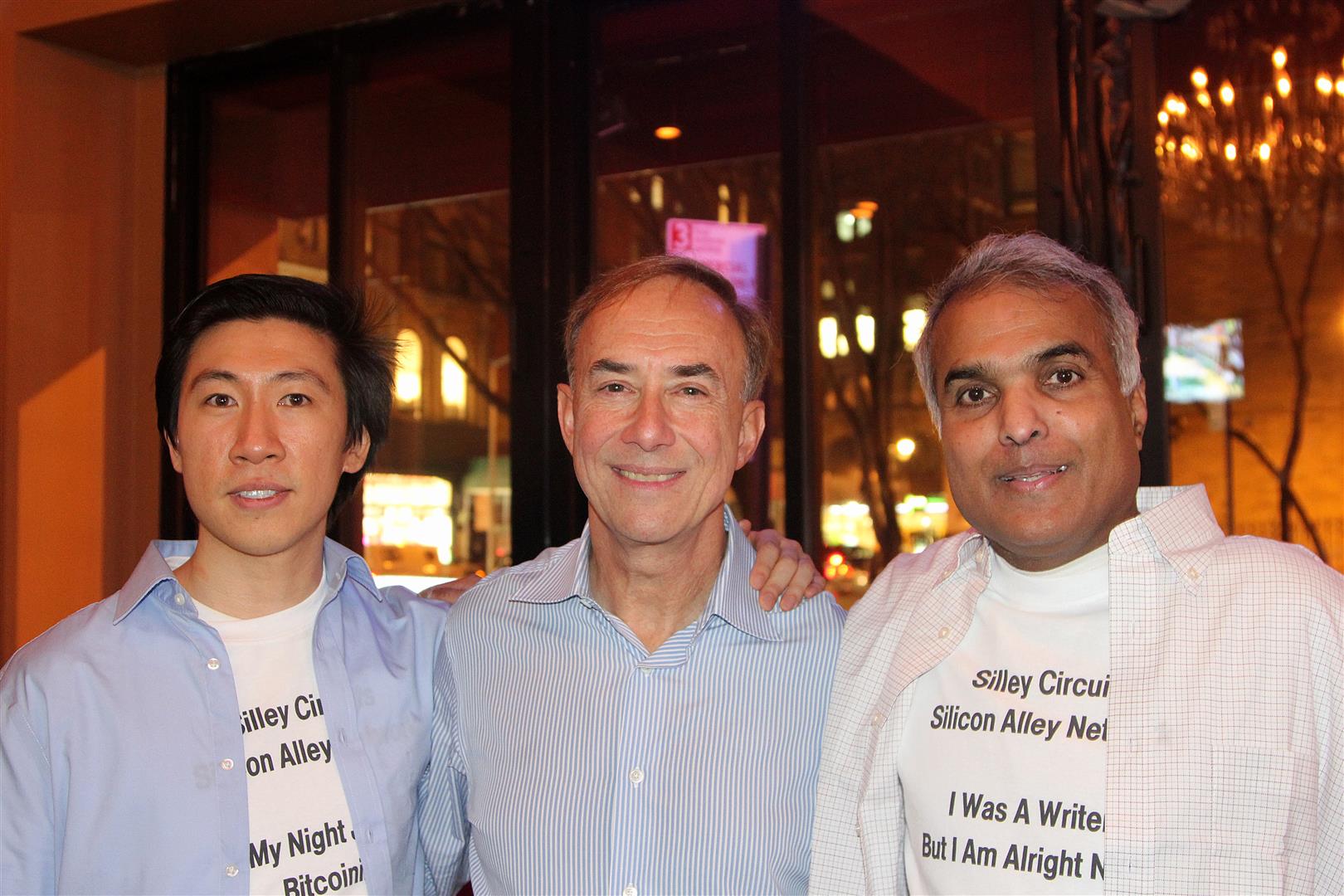 Spencer Cheng, Jerry Marcus, and Ignatius Chithelen at West 3rd Common. Silley Circuits: The Silicon Alley Network.