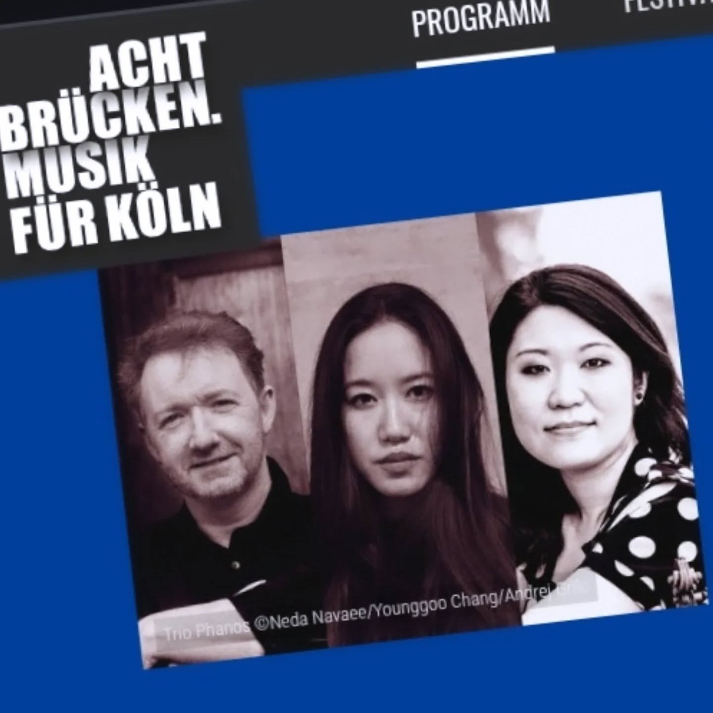 just announced - a particularly special concert at acht brücken festival for me this year with my new ensemble - trio phanos! featuring tianwa yang (stunning violinist - opus klassik's "instrumentalistin des jahres" 2022) and oren shev
