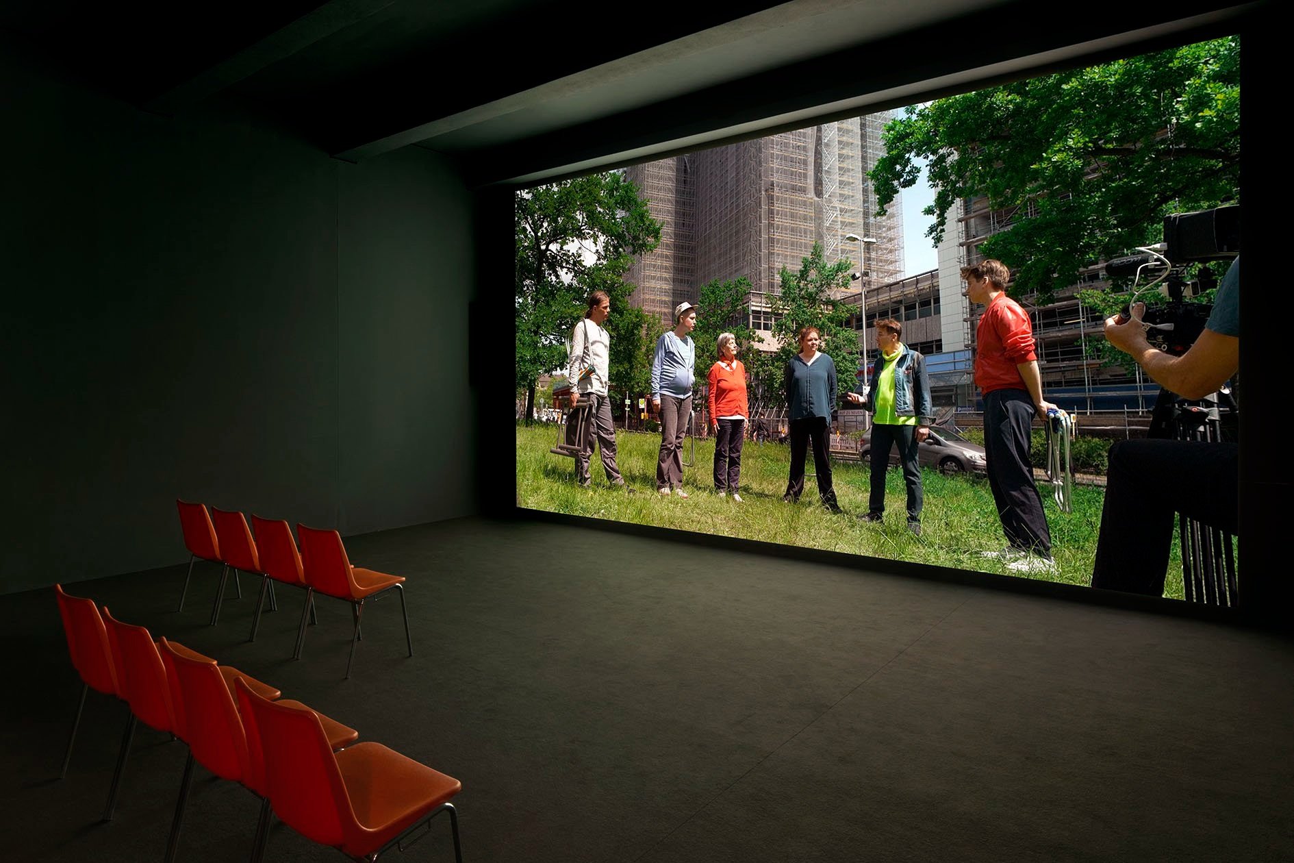   Kerstin Honeit. THIS IS POOR!&nbsp;Patterns of Poverty , 2024, Ausstellungsansicht, M1 VideoSpace, KINDL, © Kerstin Honeit / VG Bild-Kunst, Bonn, 2024, Foto: Jens Ziehe 