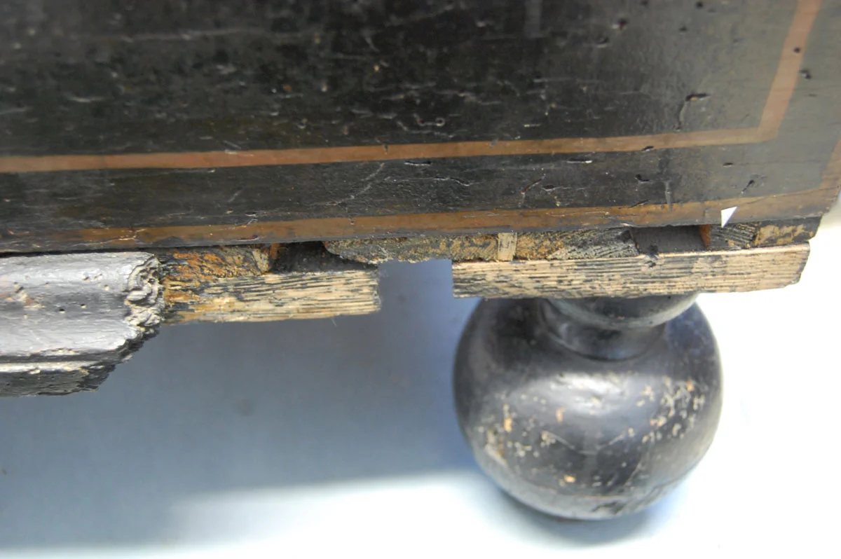 An area where the base moulding had degraded and been lost.