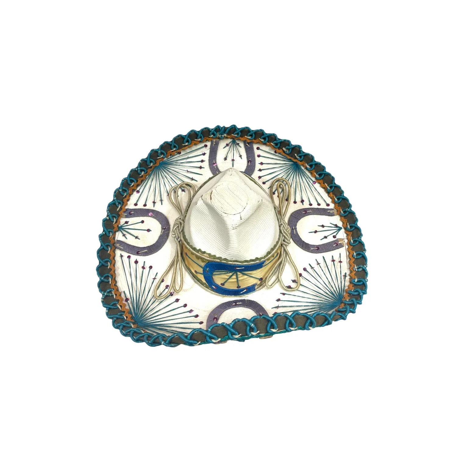 Vintage Authentic Mexican Mariachi Sombrero - high crowned with sequins and horseshoes.