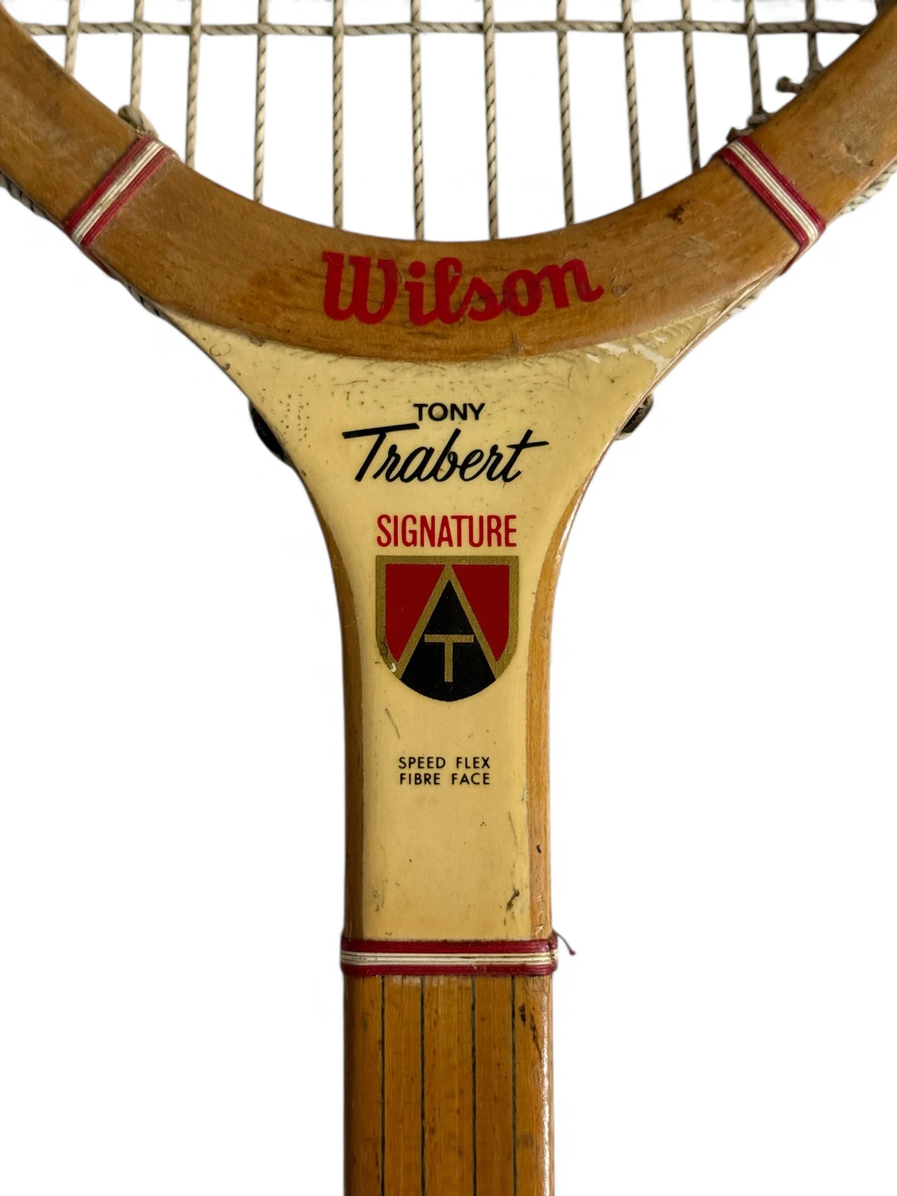 close up view of logo on Wilson Tony Trabert Signature wooden tennis racket