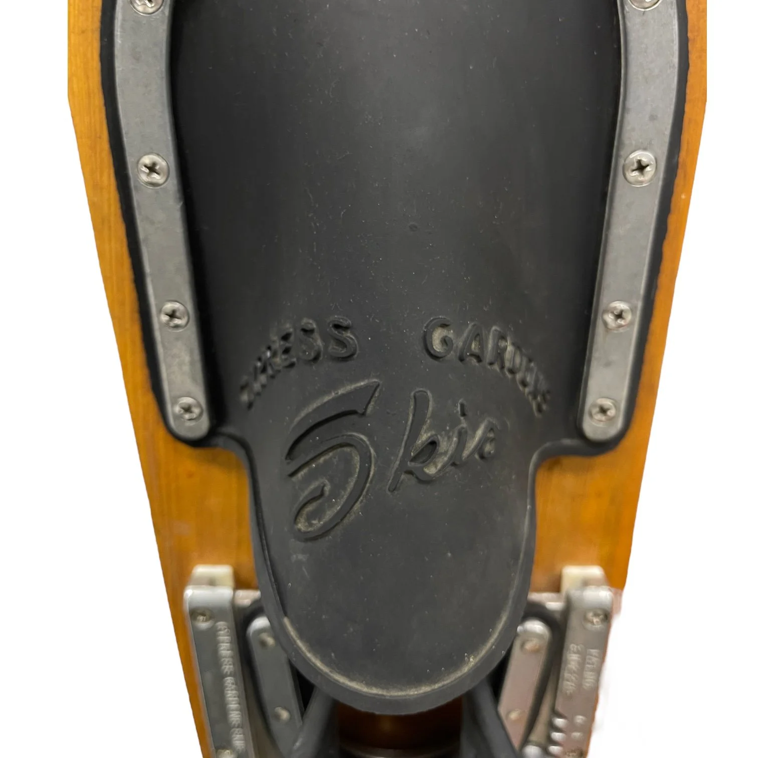 Vintage pair of Cypress Gardens trick wooden water skis, 19 3/4 inches with bindings.