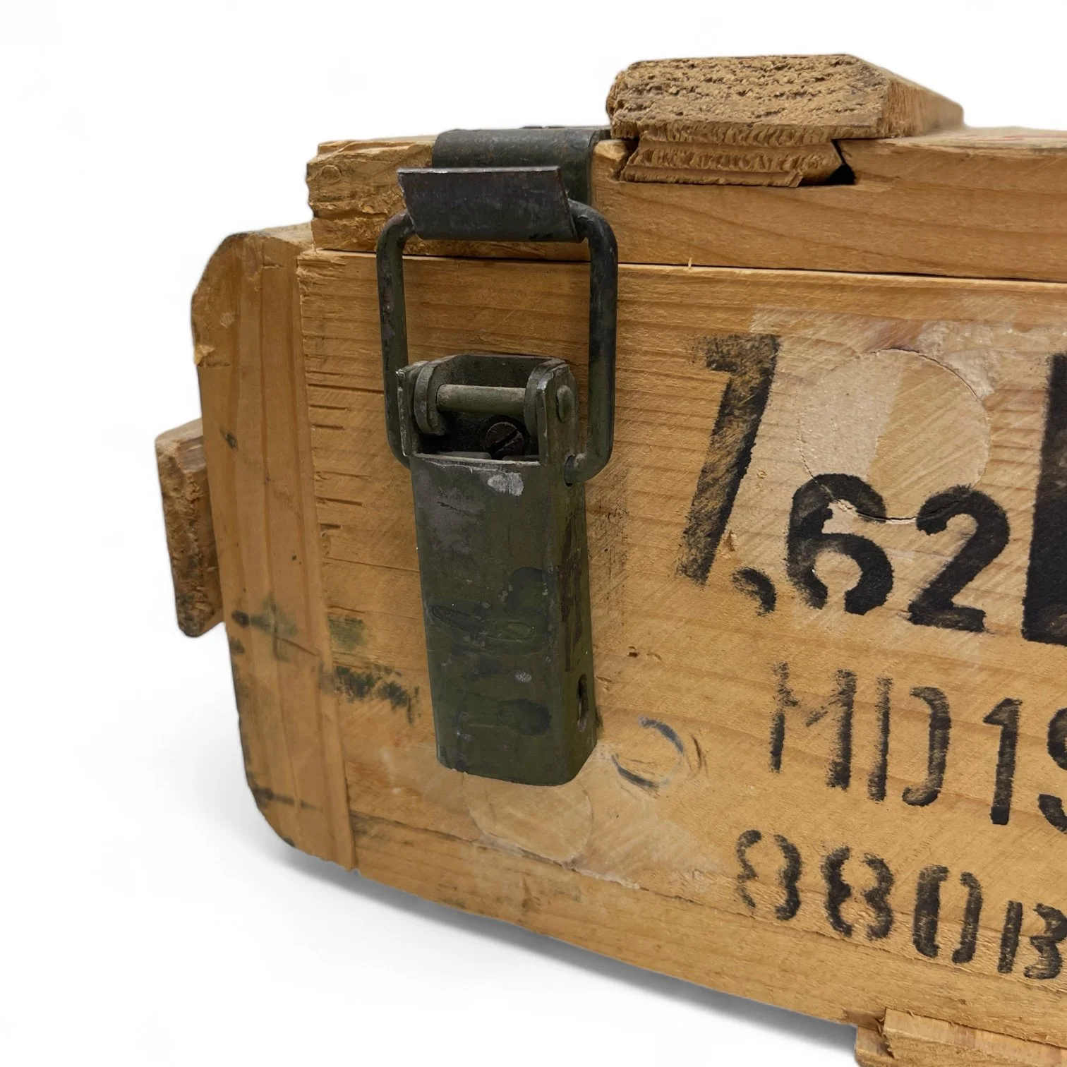 Vintage military cartridges for weapons wooden box with lid for spam can ammo.