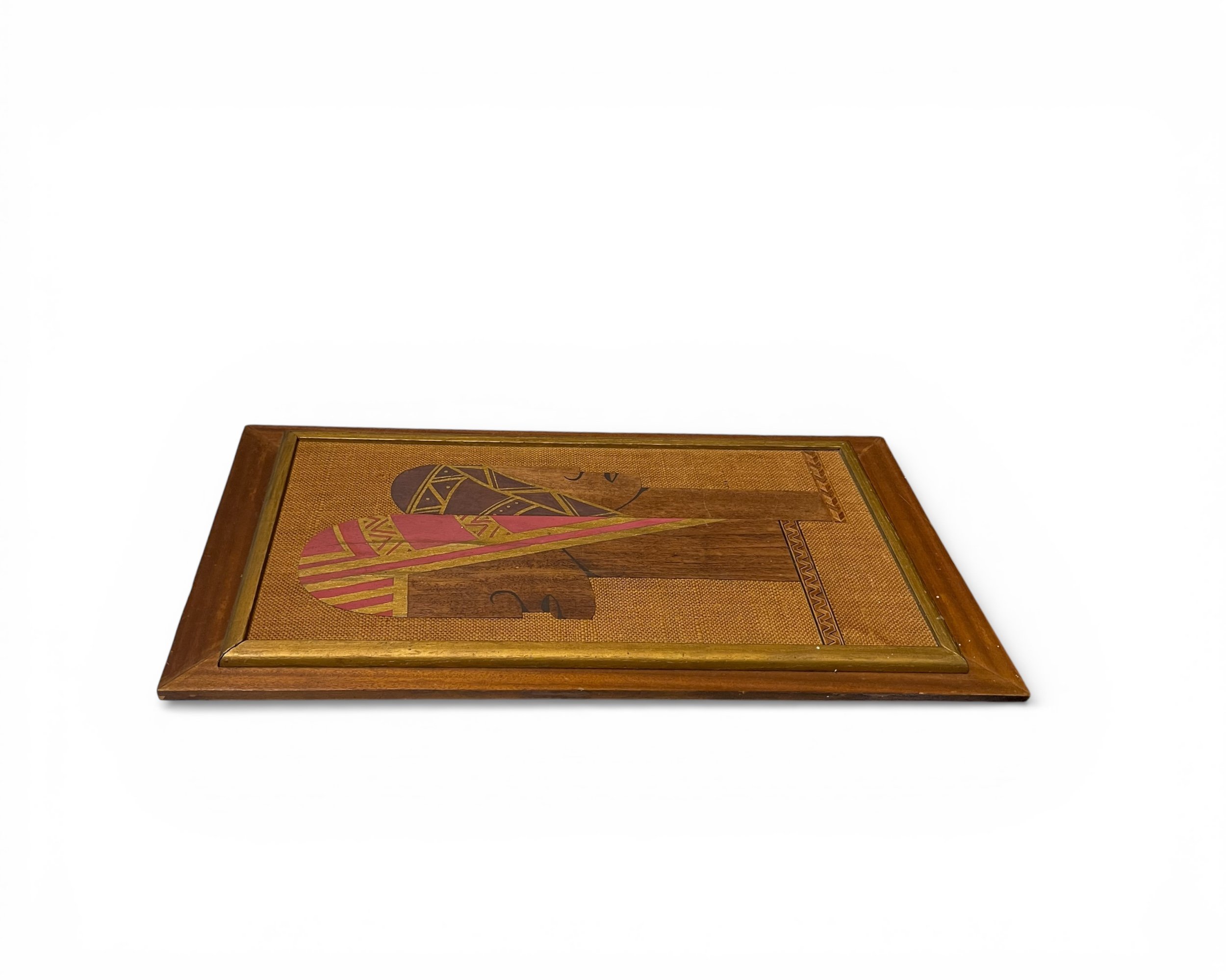 Mid century modern carved wood marquetry wall art vintage decor