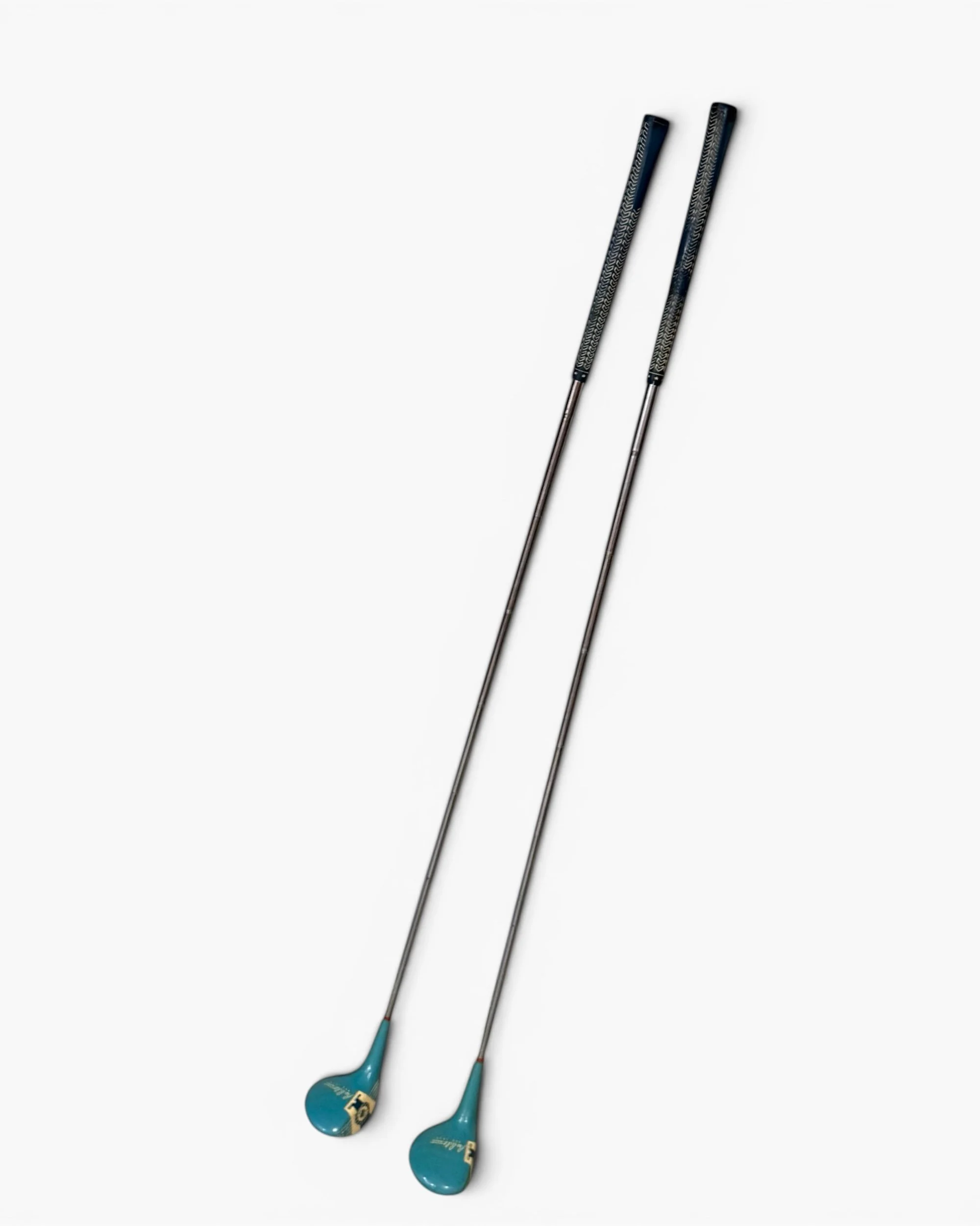 vintage pair wooden golf clubs turquoise Northwestern Golf Co - Modern Artifact Decor