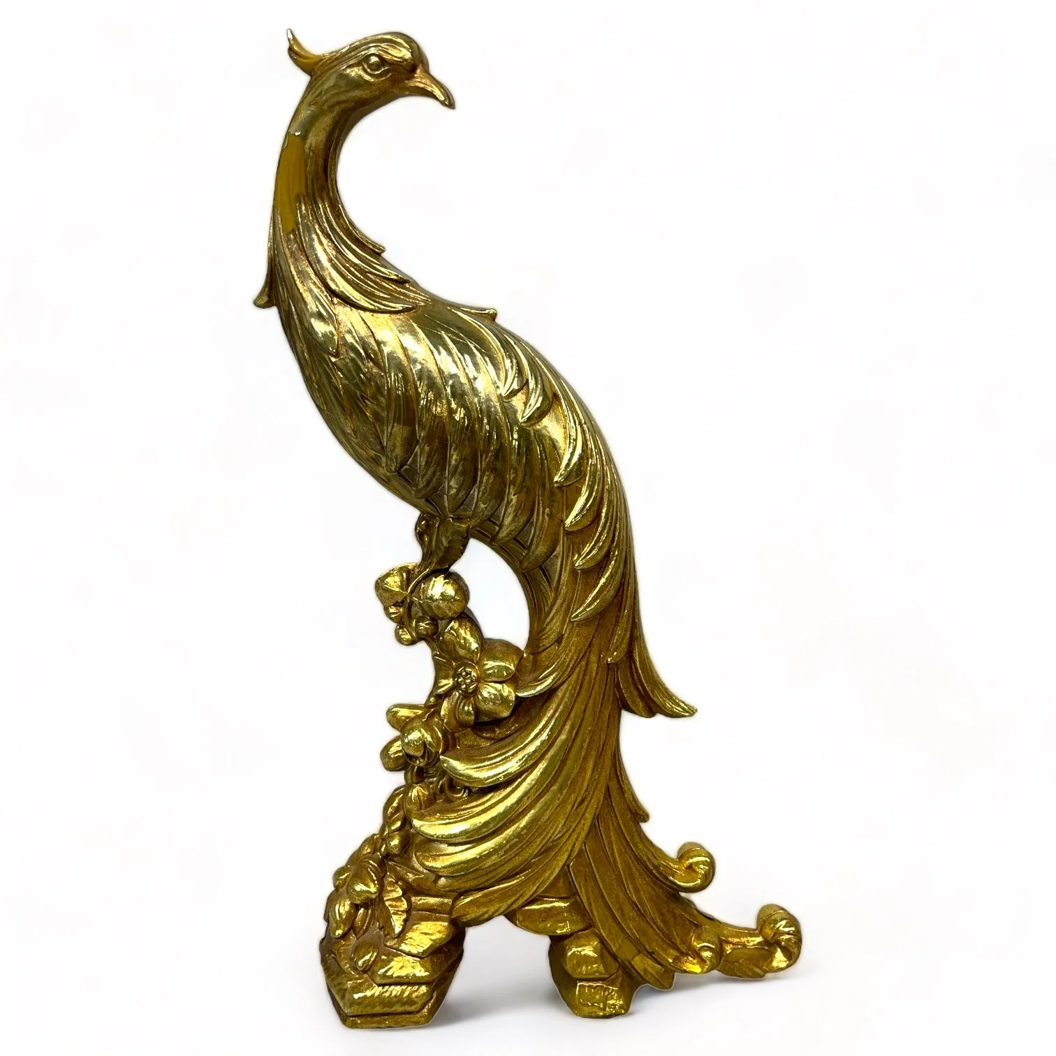 Vintage 1960s Syroco gold tabletop peacocks set of 2