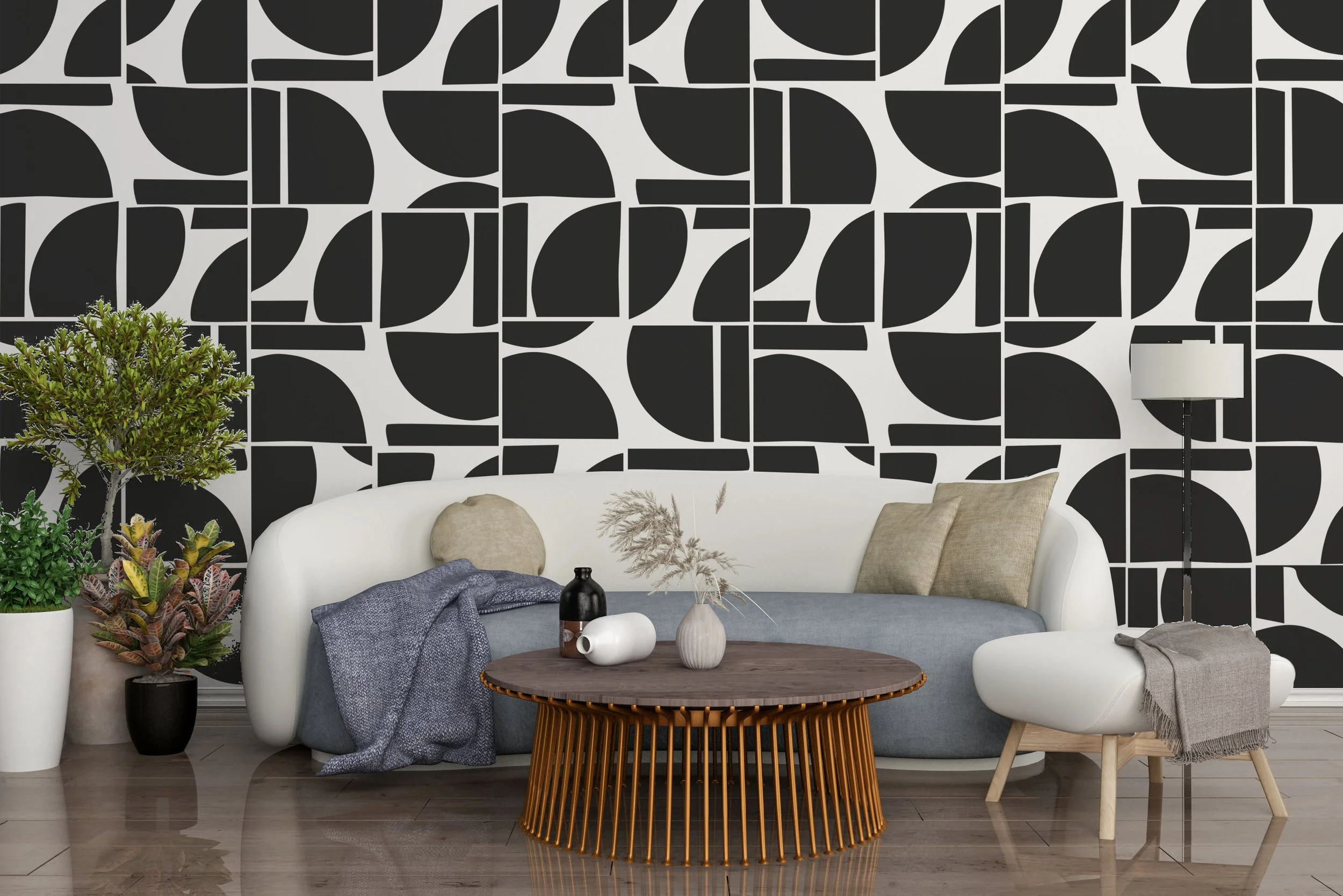 Bold abstract removable vinyl wall decal, featuring a modern peel and stick design, perfect for maximalist and contemporary spaces, statement wall art for home interior decor.