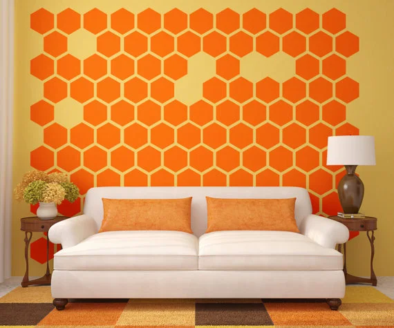 Hexagon pattern wall decal, modern geometric removable wall decor, easy to apply and remove vinyl for home and office walls.