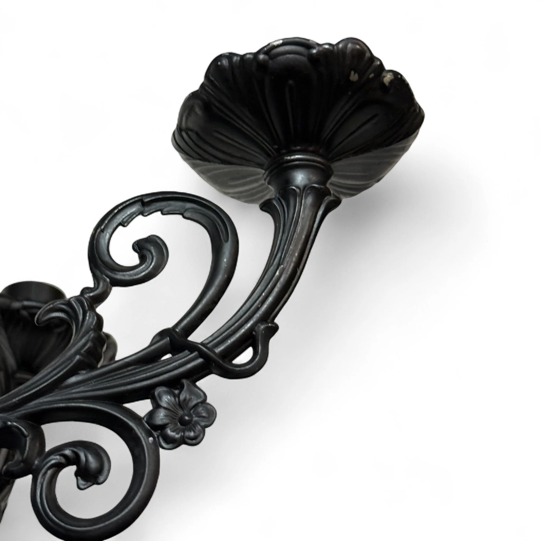 Pair of large vintage Spanish Revival table lamps with ornate plaster and cast metal design, ideal for Gothic, Mediterranean, or Old World style interiors.