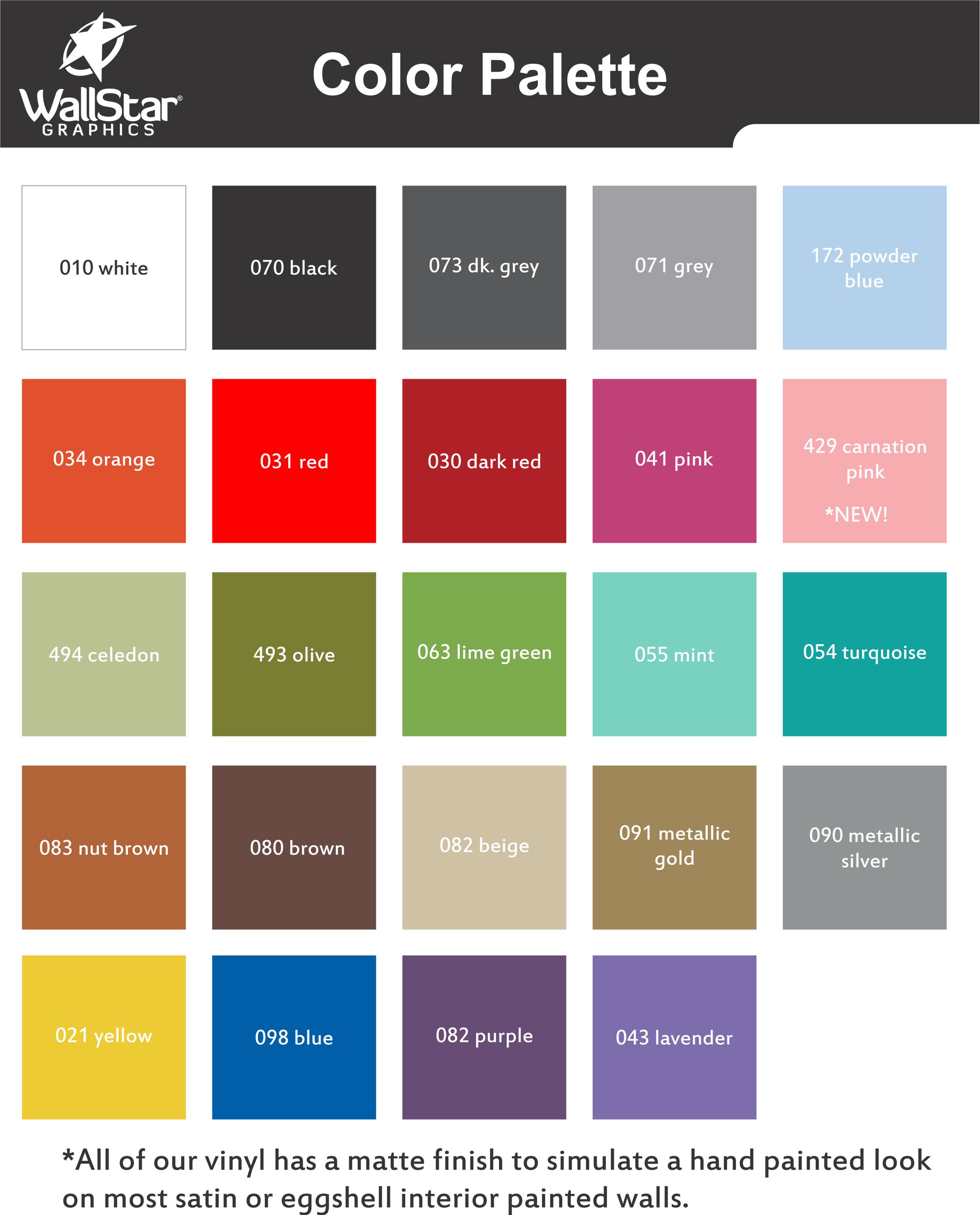 Vinyl wall decal color chart by Wall Star Graphics.