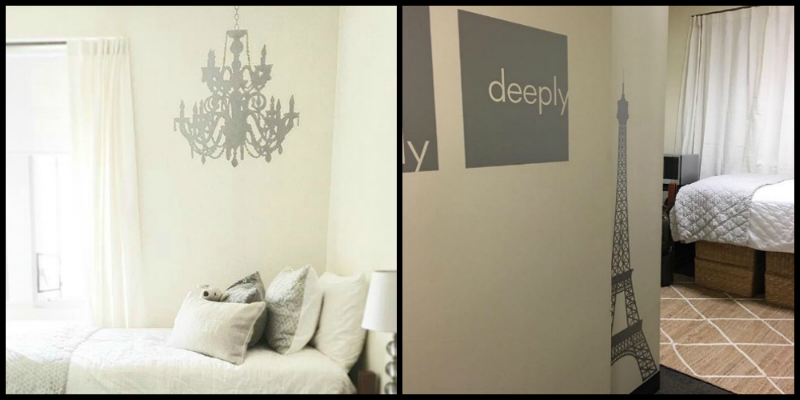 Truly Madly Deeply and Eiffel Tower wall decals, all shown here in metallic silver, puts the finishing touches on this dorm room. A huge thank you to Ana Frances for sharing these gorgeous photos with us.