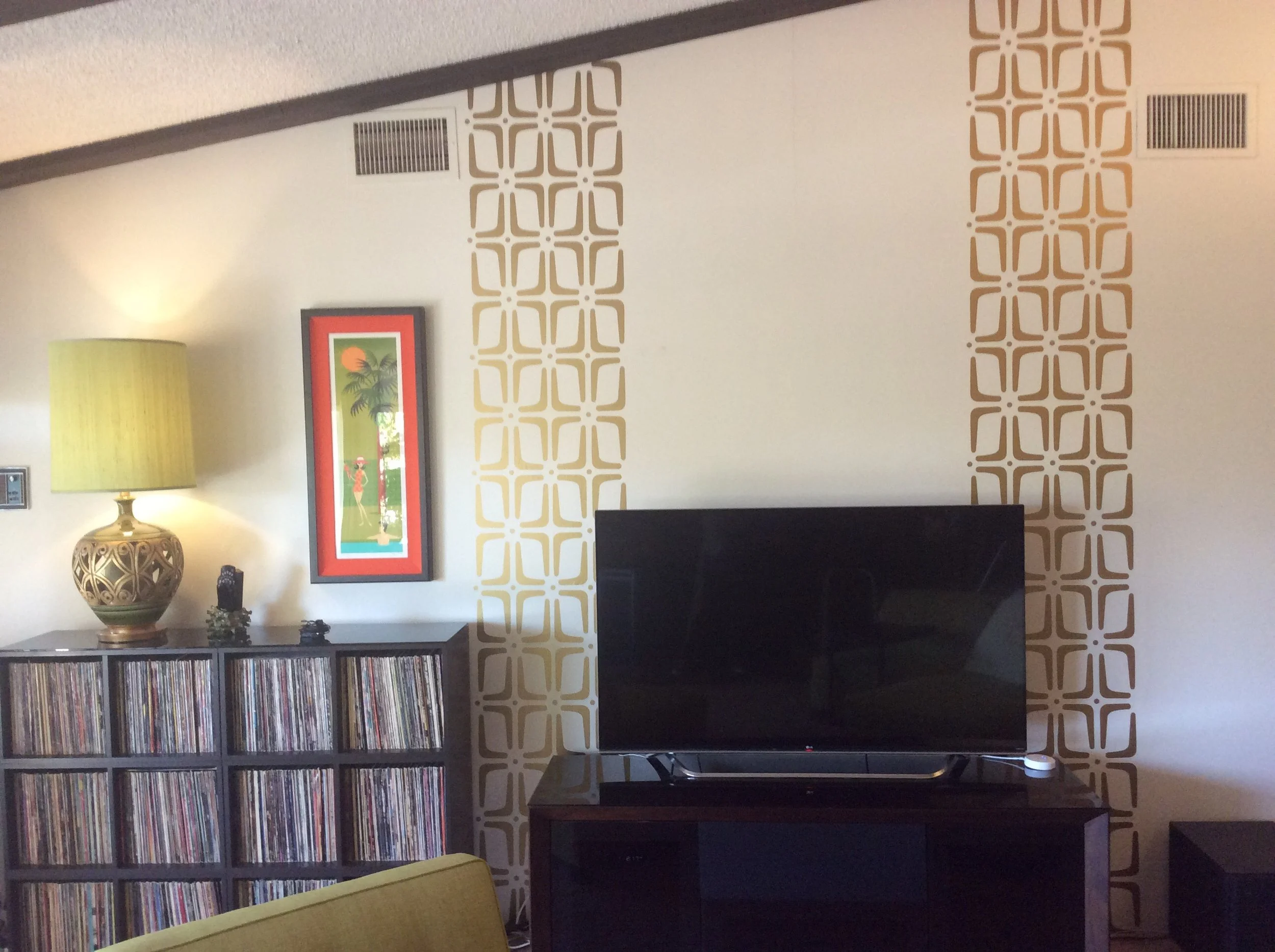 Modern vinyl wall decal in a stylish geometric pattern, ideal for mid century interior design, retro style, bold, contemporary, The Mesa in Palm Springs