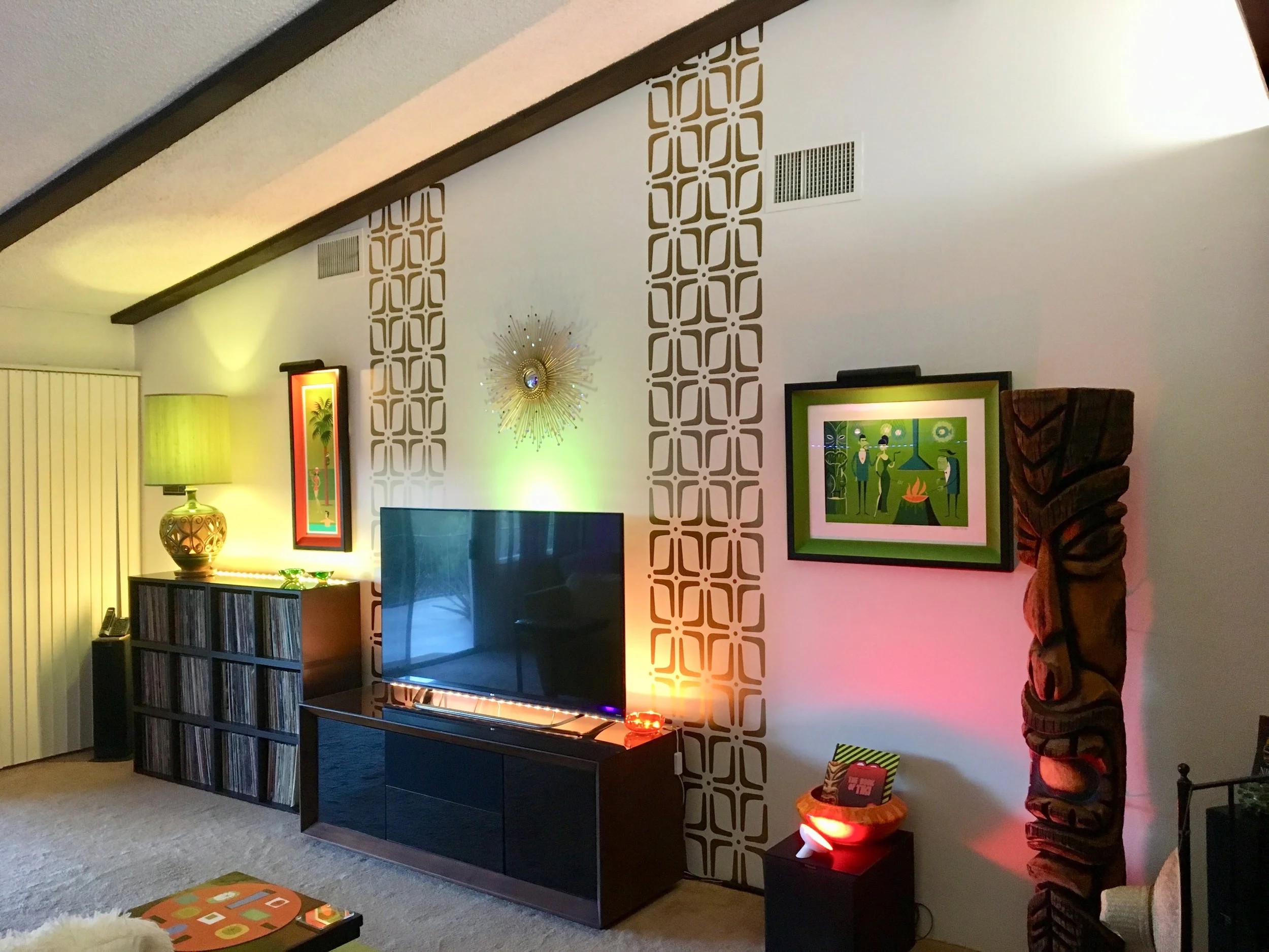 Modern vinyl wall decal in a stylish geometric pattern, ideal for mid century interior design, retro style, bold, contemporary, The Mesa in Palm Springs