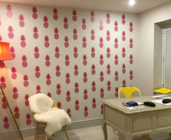 A fun office makeover from Alex Darby with Pink Pineapples Co., featuring our pineapple wall decals (shown here in pink, of course).