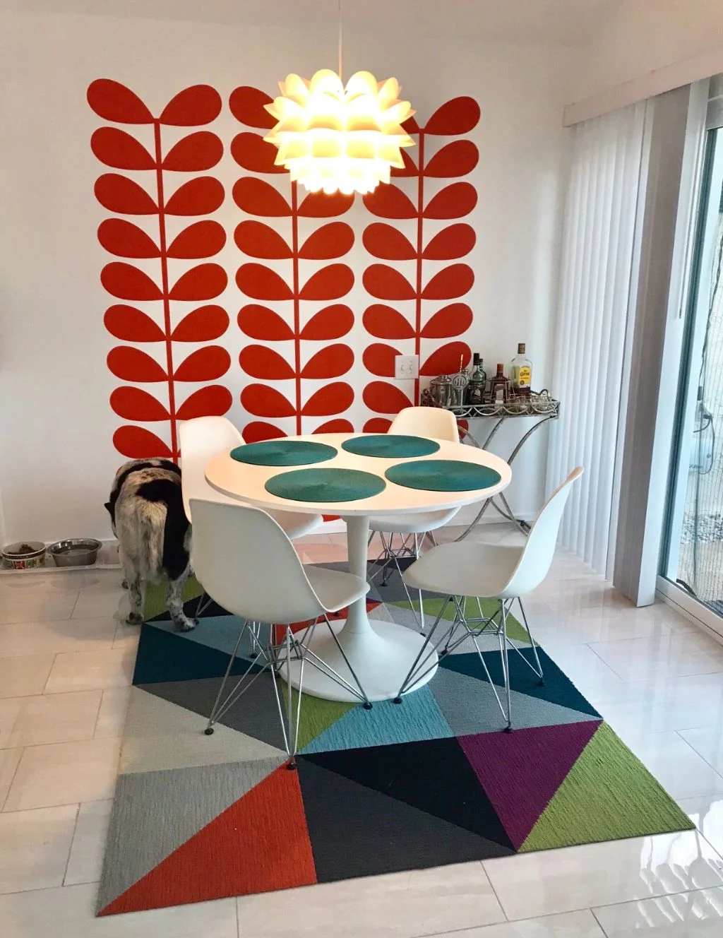 Retro floral wall decals by Wall Star Graphics in a mid century inspired dining space.