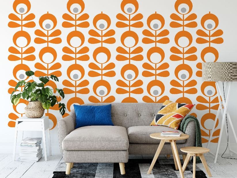 Mid Century Wall Decals 2 Color Olive Flower Star Graphics - Mid Century Modern Wall Decals
