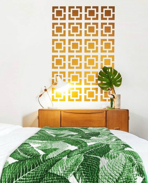 Removable vinyl breeze block wall decals with a modern geometric pattern for stylish and timeless home decor.