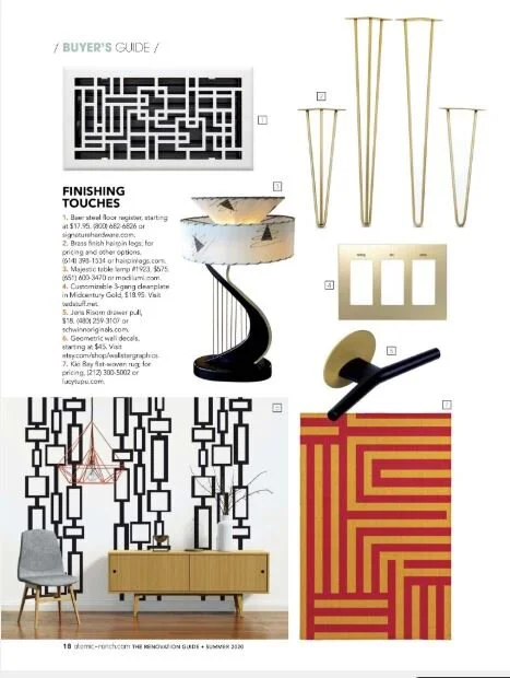 Copy of Atomic Ranch Magazine featuring our Mid Century geometric rectangle and square wall decal pattern by Wall Star Graphics.
