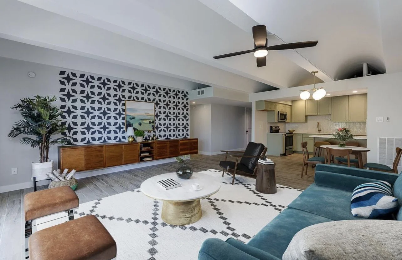 Mid century modern breeze block vinyl wall decals for home decor. Peel and stick, removable stylish geometric pattern, 2 sizes, 24 color options.