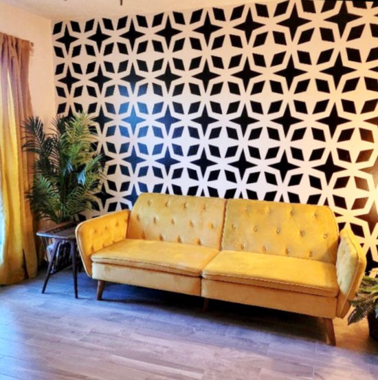 Mid century modern breeze block vinyl wall decals for home decor. Peel and stick, removable stylish geometric pattern, 2 sizes, 24 color options.