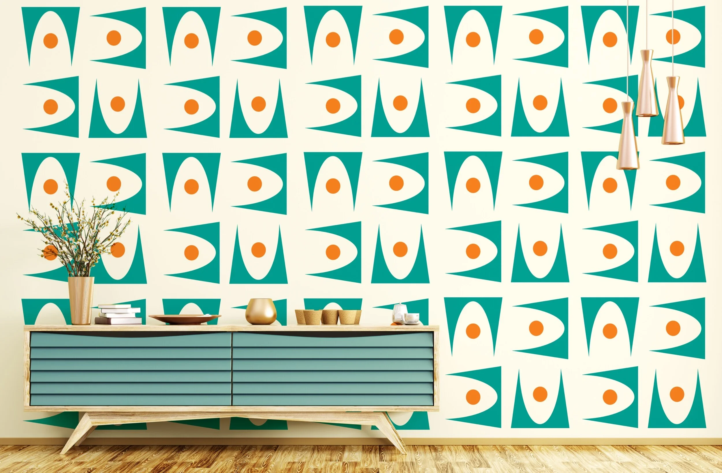 Two color removable wall decals, atomic geometric shapes, atomic elements. Perfect for retro or vmid century inspired spaces.
